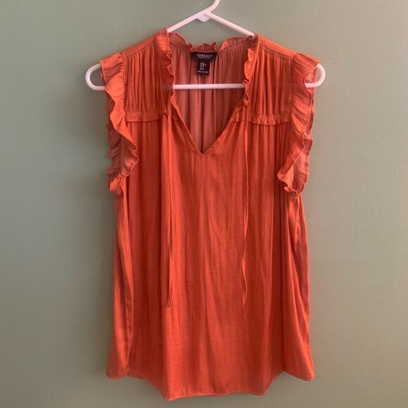 Jones New York Tops - Flutter Sleeve Tie Front Rust Orange Blouse Medium Sleeveless Flowy Ruffled Top